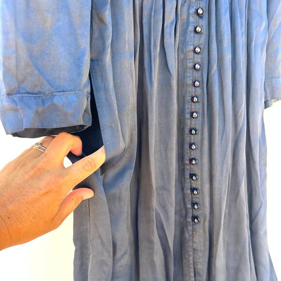 Raquel Allegra Blue Satin Button Midi Dress Witchy Romantic Grunge XS Small - Picture 7 of 9